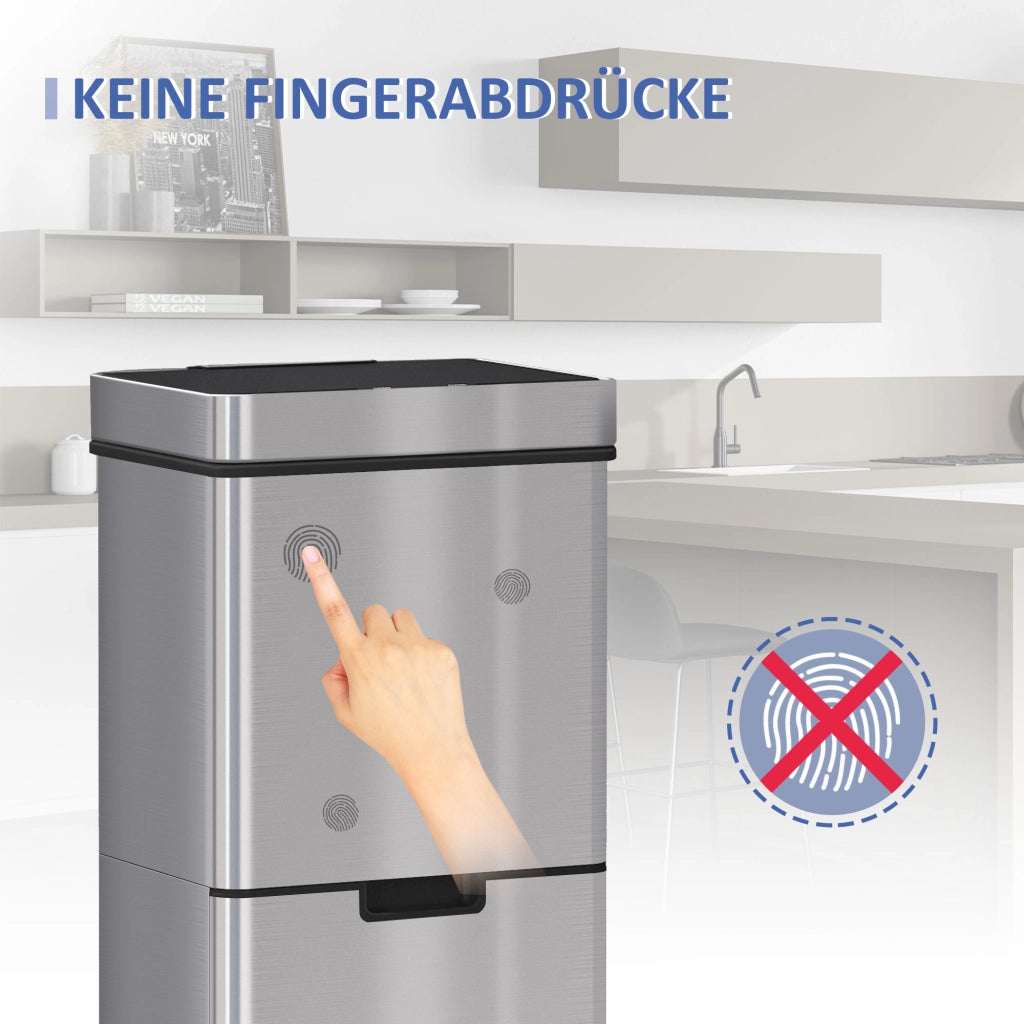 Pattumiera Automatica con Sensore 72L (47L + 2x12,5L), Cestino Differenziata in Acciaio Inox per Cucina, Argento