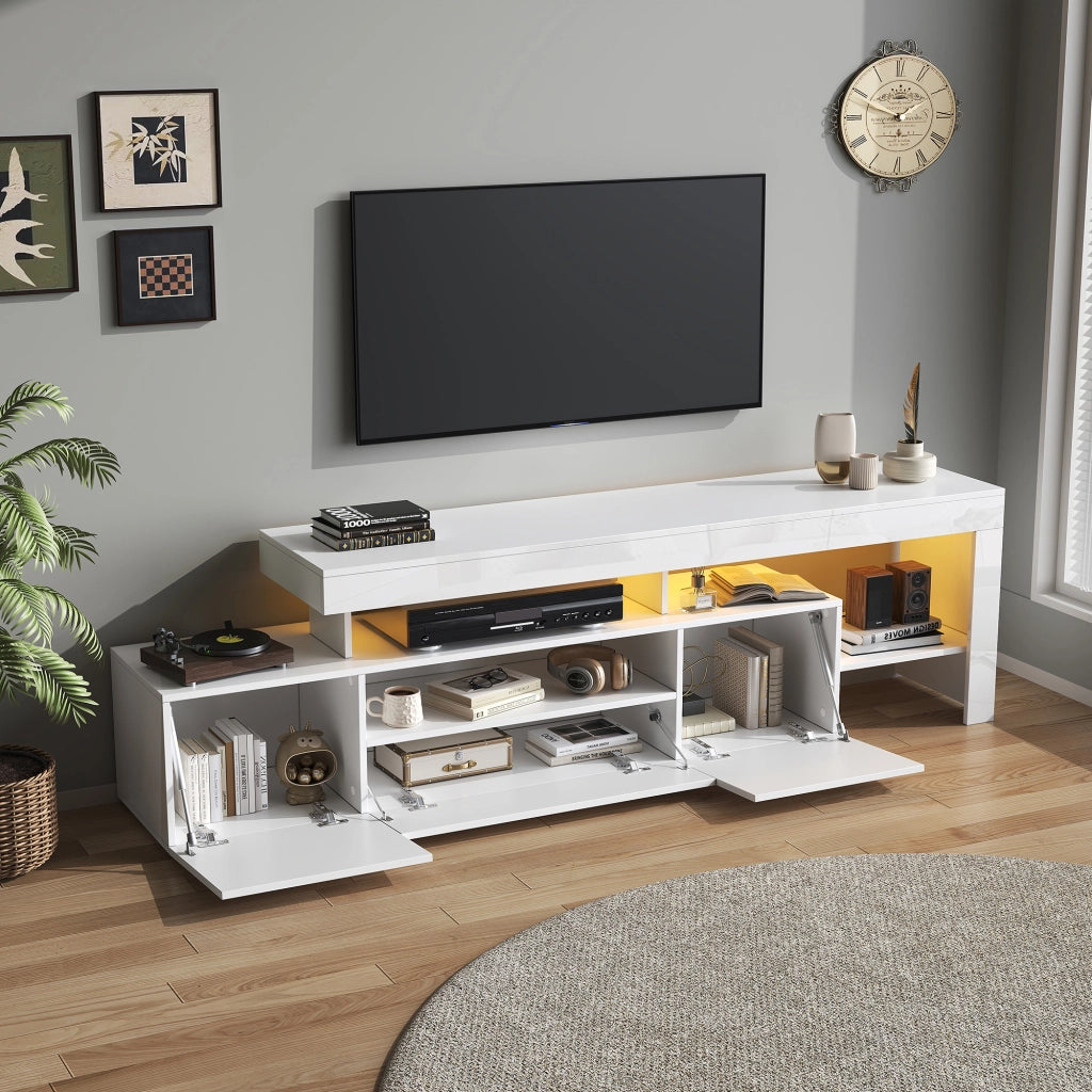 Mobile TV; 192x37x53 cm; con LED; finitura lucida; bianco