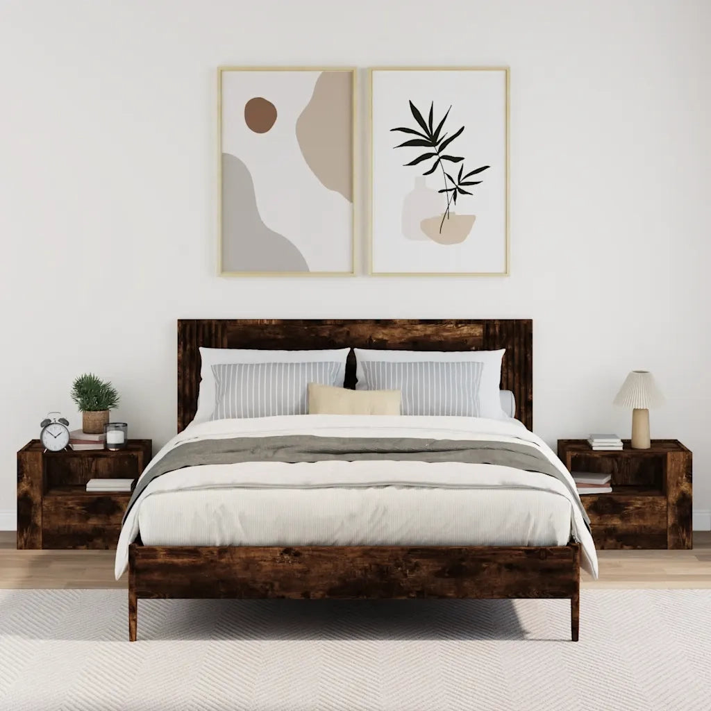 Comodini a Muro 2 pz-Set di 2 Tavolino da notte Rovere Fumo 45x30x35 cm 906308