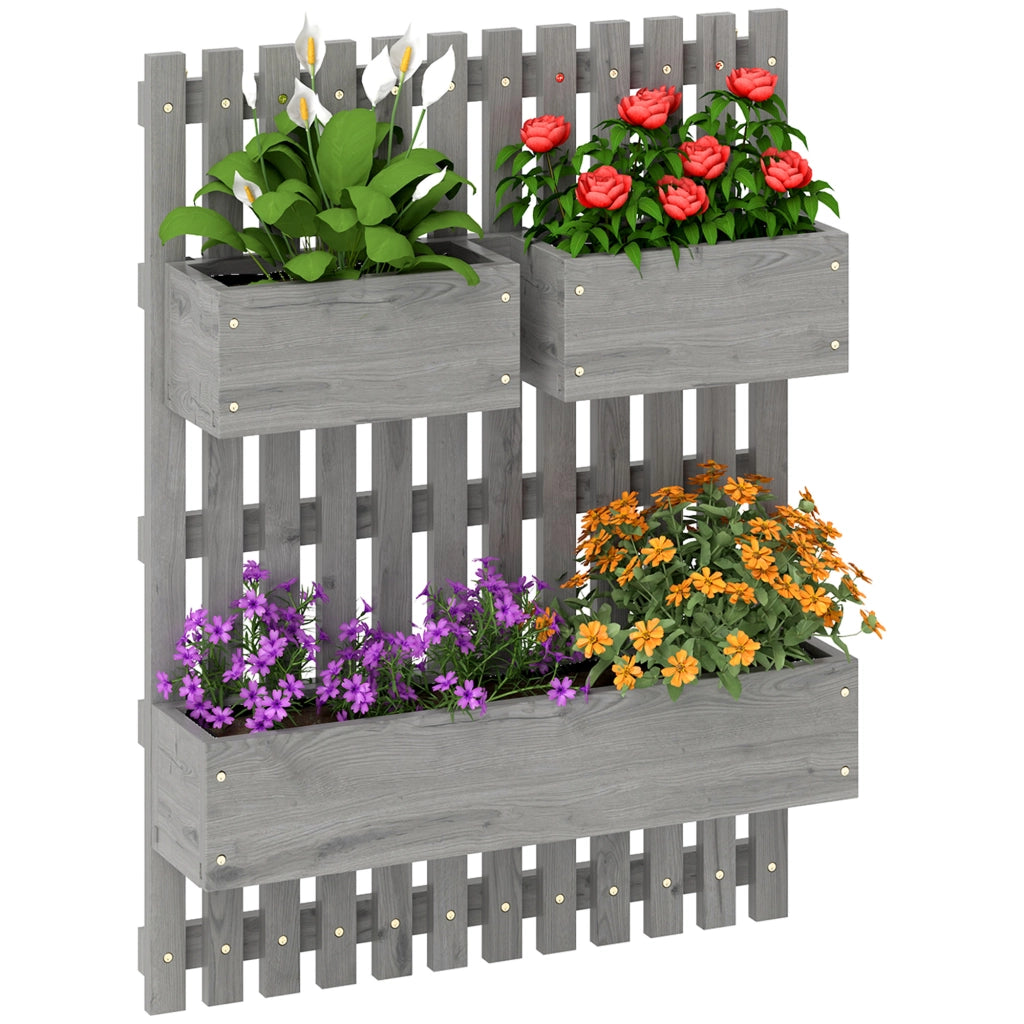 Fioriera da parete con 3 vasi in legno massello amovibili ¨C zephmum ¨C grigio 60x16x80 cm