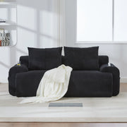 Divano modulare a 2 posti in velluto a coste nero con portabicchieri integrato e tasca laterale 200 × 99 × 80 cm