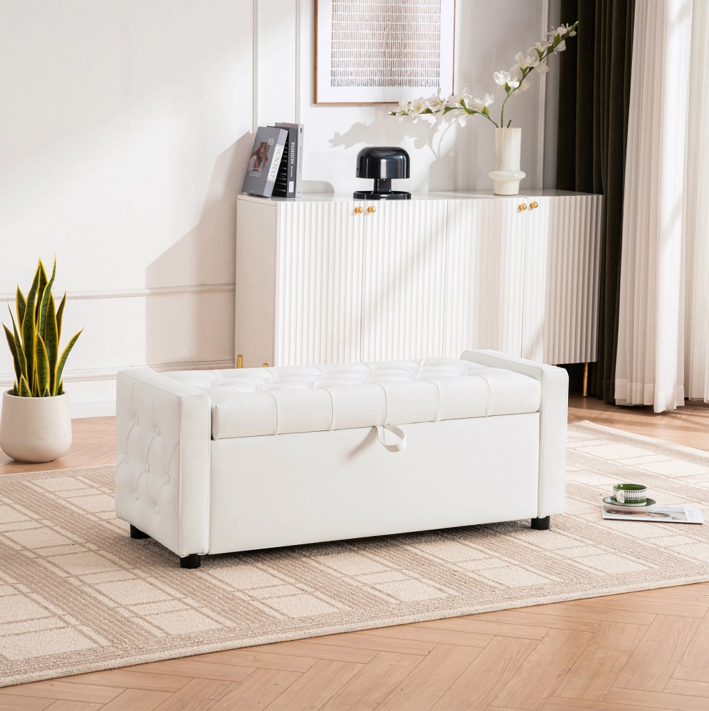 Panca Contenitore Rettangolare in Ecopelle con Rivestimento Capitonné, 122x45x47 cm, per Camera e Ingresso