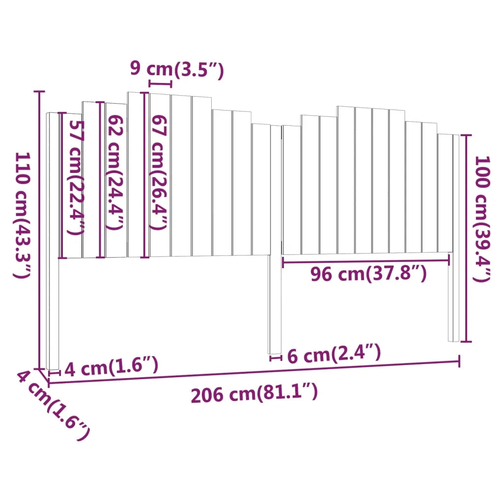 Testiera per Letto Nera 206x4x110 cm in Legno Massello di Pino 818494
