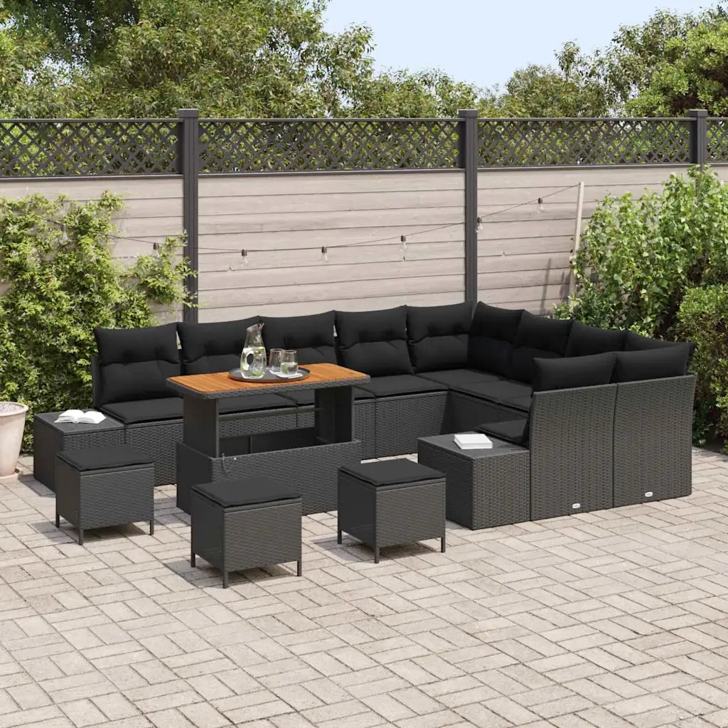 Set Divano da Giardino con cuscino 13 pcs Nero Poly Rattan 3364779