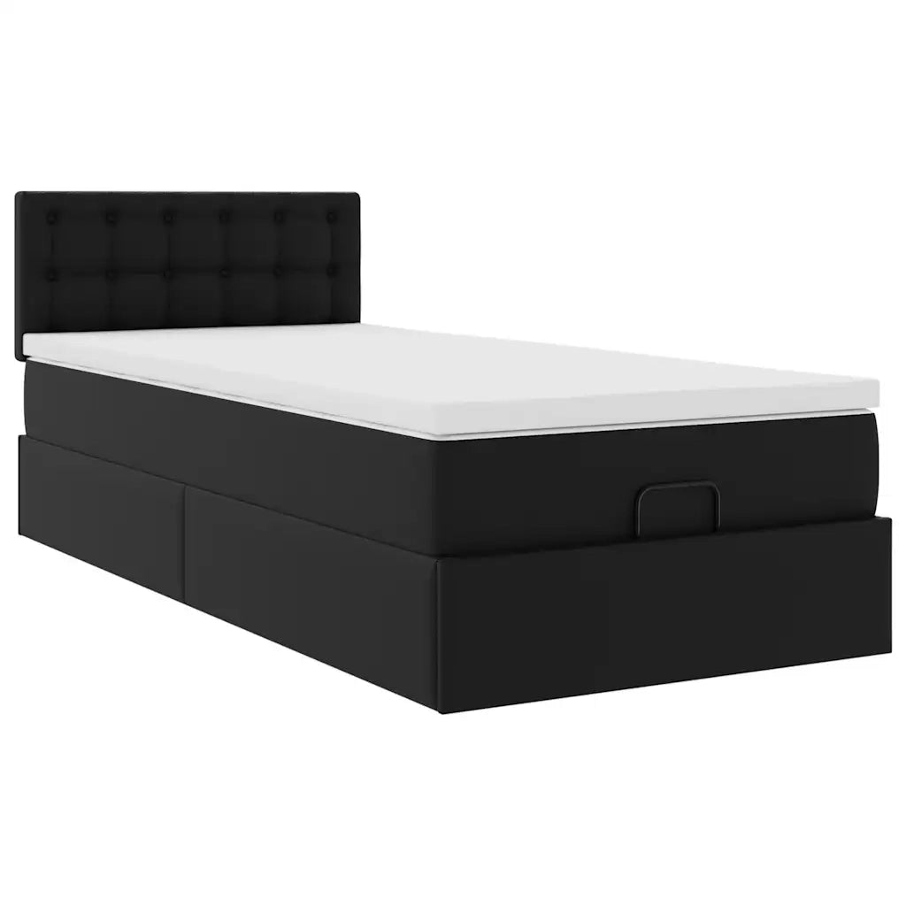 Struttura Letto Pouf con Materasso Nero 90x190 cm Similpelle