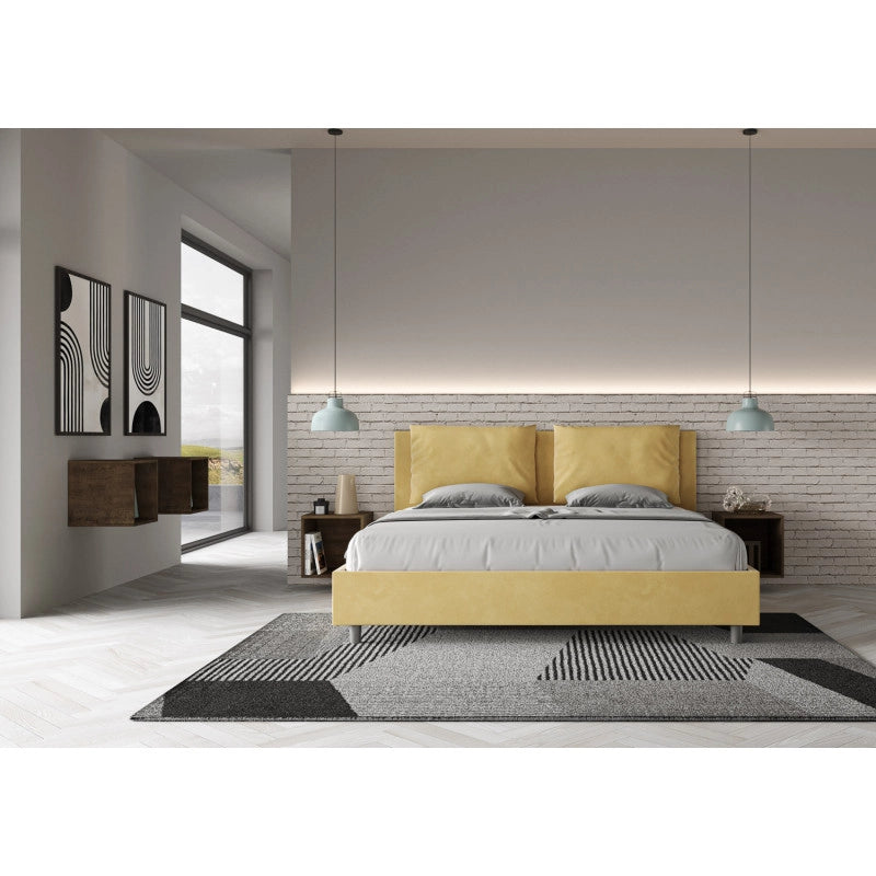 Letto imbottito Matrimoniale 190x190 cm Antea - Senza rete,Microfibra,Ocra