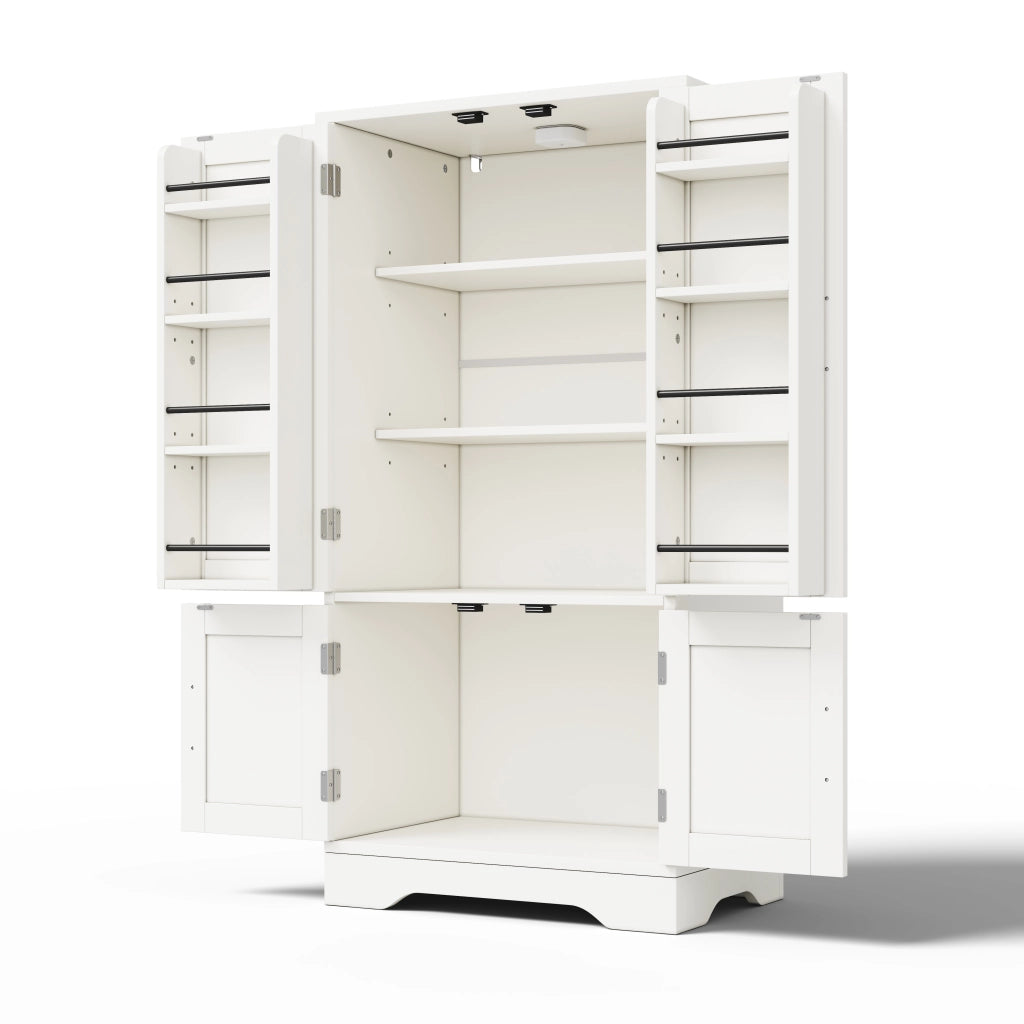 Credenza da cucina alta con 4 ante, ripiani regolabili e luce LED con sensore, in MDF bianco, 120 × 60 × 40 cm