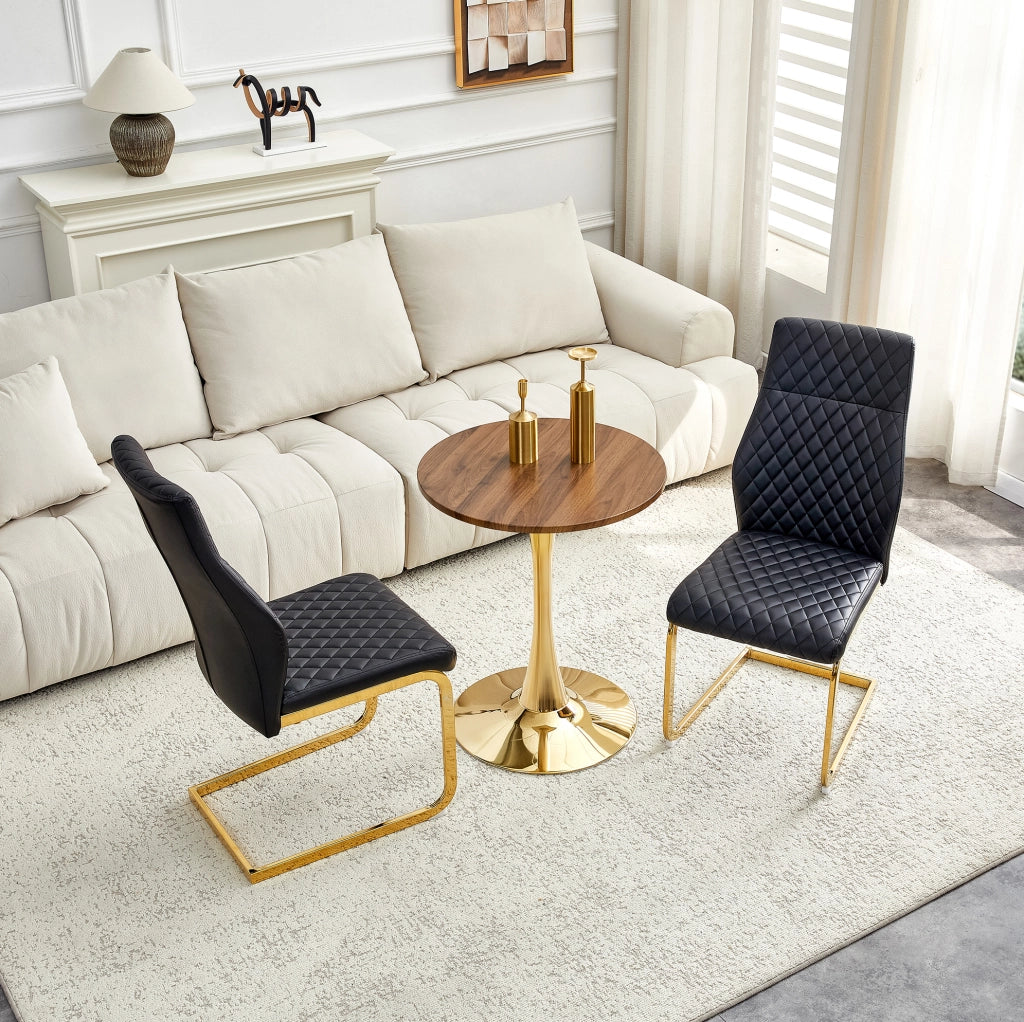 Set tavolo rotondo con 2 sedie imbottite nero e oro