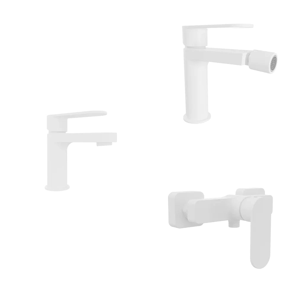 Set miscelatori lavabo 13cm bidet miscelatore esterno doccia bianco opaco | Margot