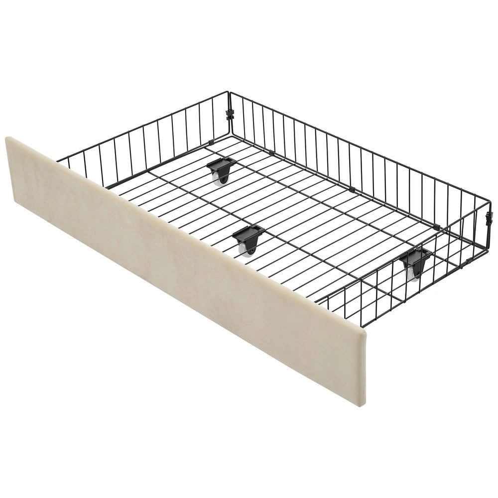 Letto Imbottito Contenitore con USB e 2 Cassetti ¨C MINIMAL ¨C Velluto Beige 90x200