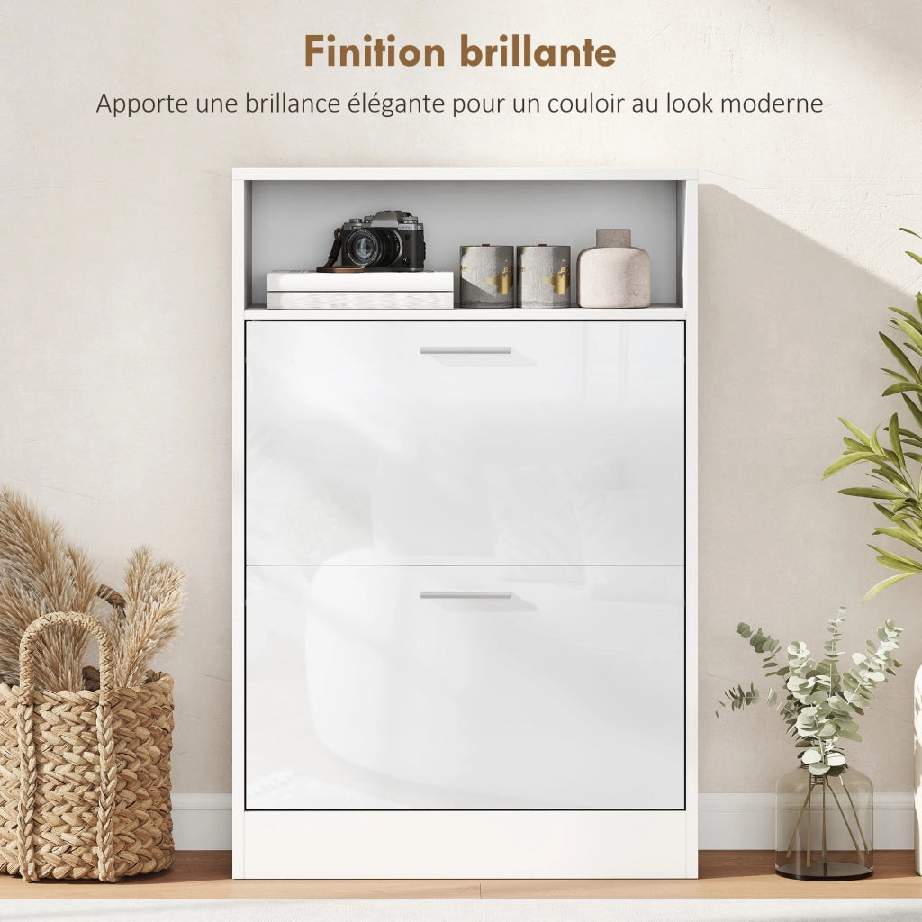Scarpiera 8 paia ¨C zephmum ¨C 2 cassetti, ripiani regolabili, bianco
