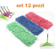 Trade Shop - Set 12 Pezzi Panno In Microfibra Lavabile Ricambio Scopa Mop Spazzolone -