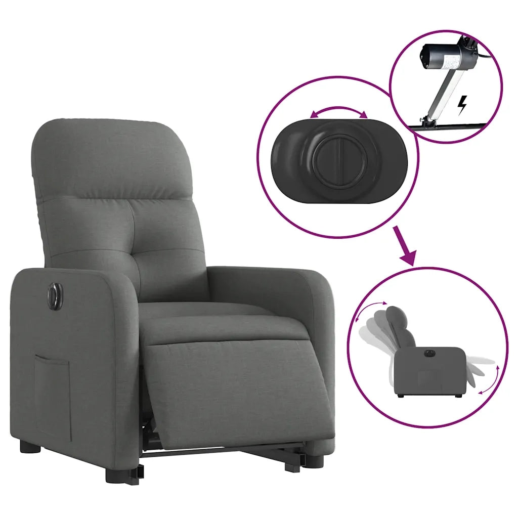 Poltrona | Sedia Relax Alzapersona Reclinabile Elettrica Grigio Scuro Tessuto