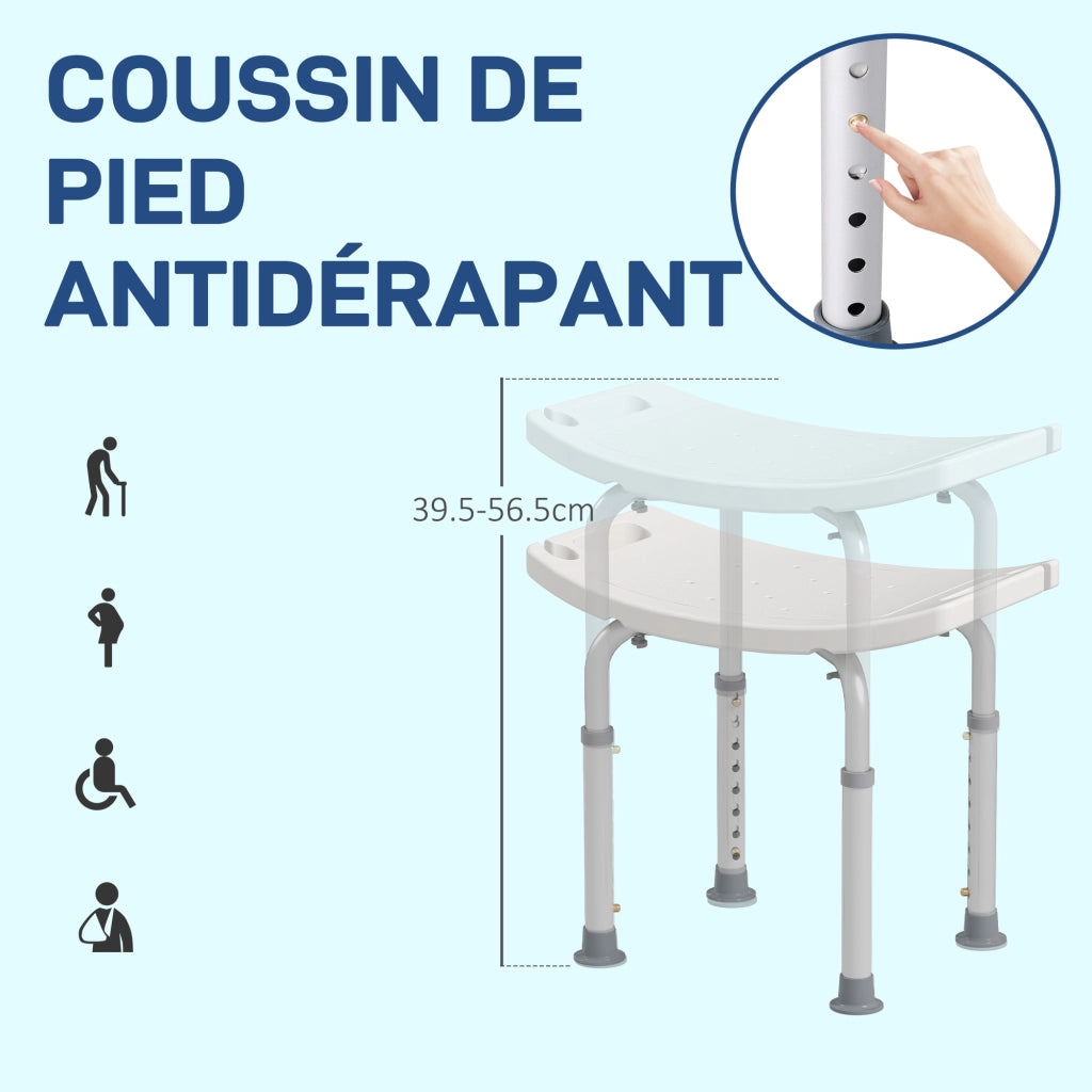 Sgabello Doccia Regolabile ¨C Xylo ¨C Alluminio HDPE Bianco Carico 136kg
