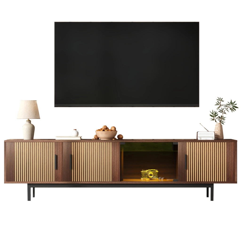 Mobile TV con striscia LED controllabile via app e Bluetooth marrone noce e nero 200 × 35 × 53 cm