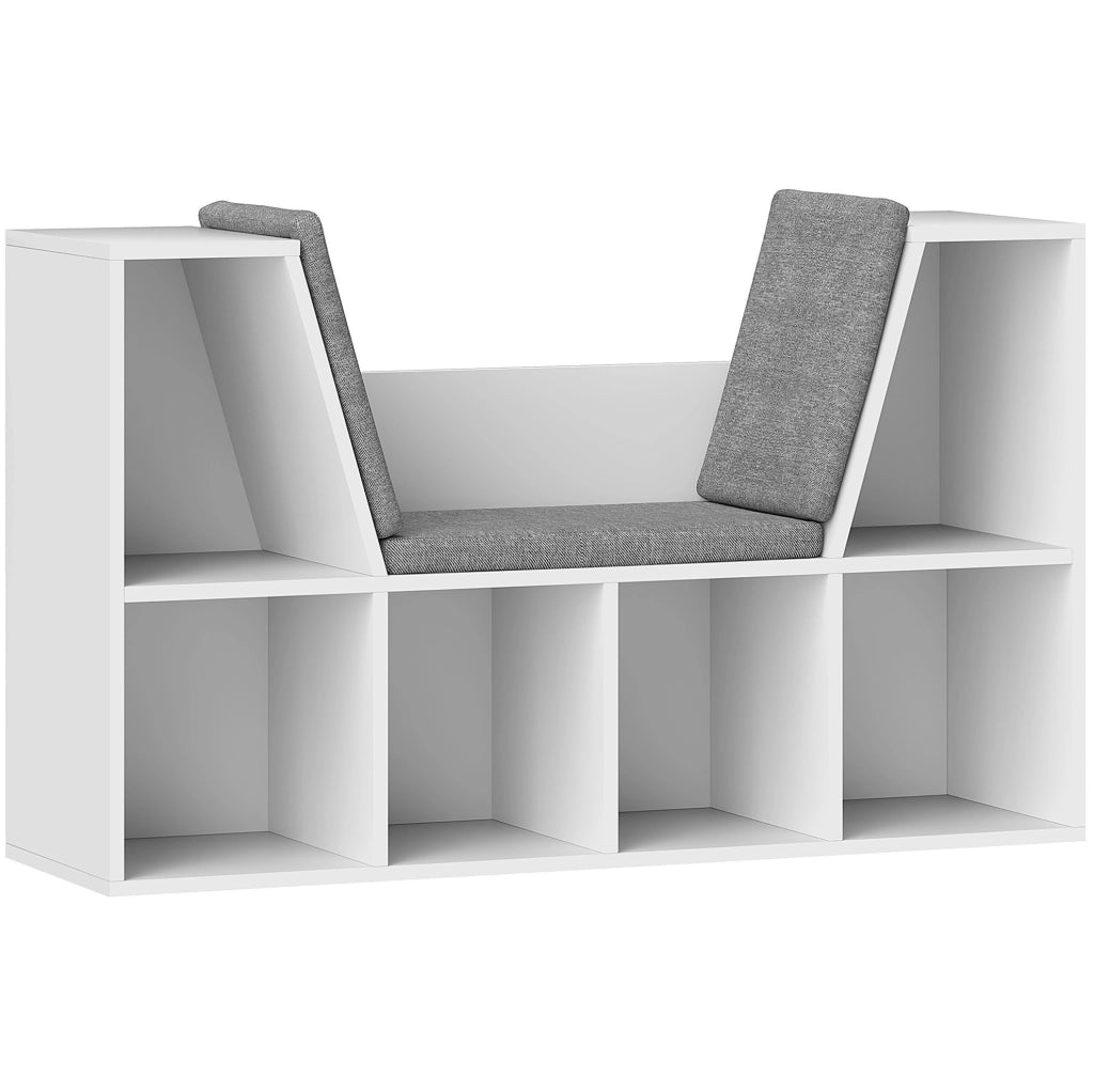 Libreria 105x30x63 cm in truciolare bianco con cuscino salvaspazio