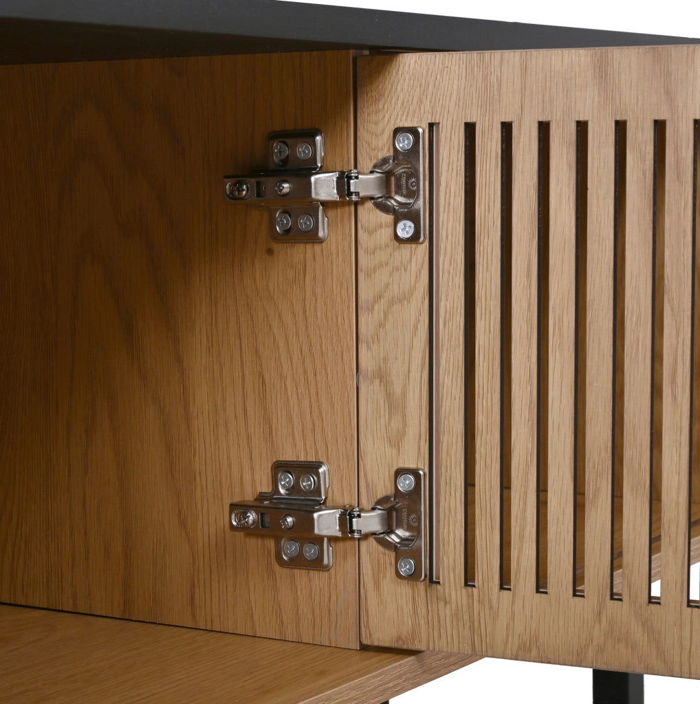 Mobile TV 190x35x45 cm con 2 ante scorrevoli e anta a griglia color rovere HOMVRA
