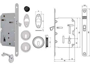KIT M SERRATURA CHIAVE SCIVOLA TRE PORTE SCORREVOLI B.TONDO CR. OP.- - mm.50 (B04941.50.34) - 1 pezzi AGB
