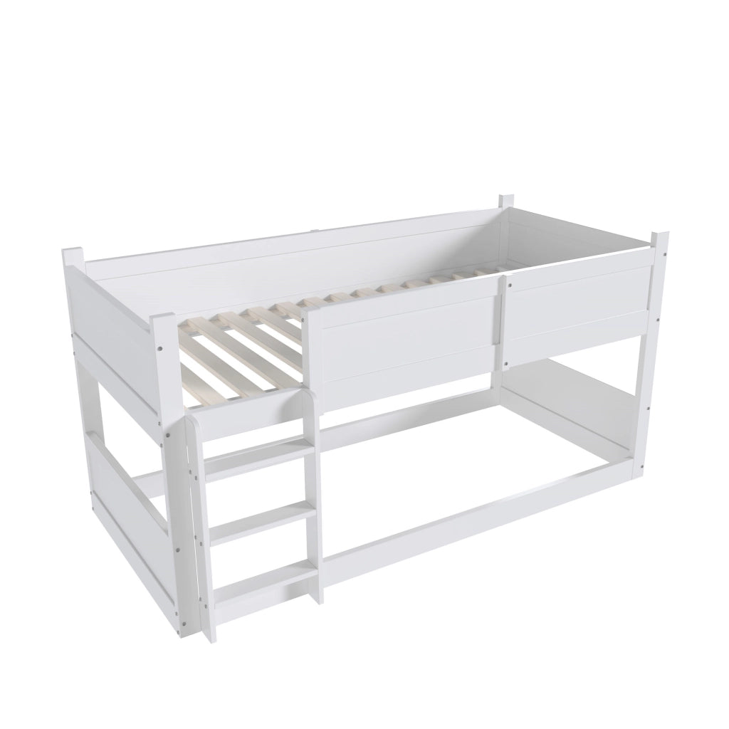 Letto a tre livelli bianco in legno massello di pino 90×200 cm, trasformabile in letto singolo più castello basso