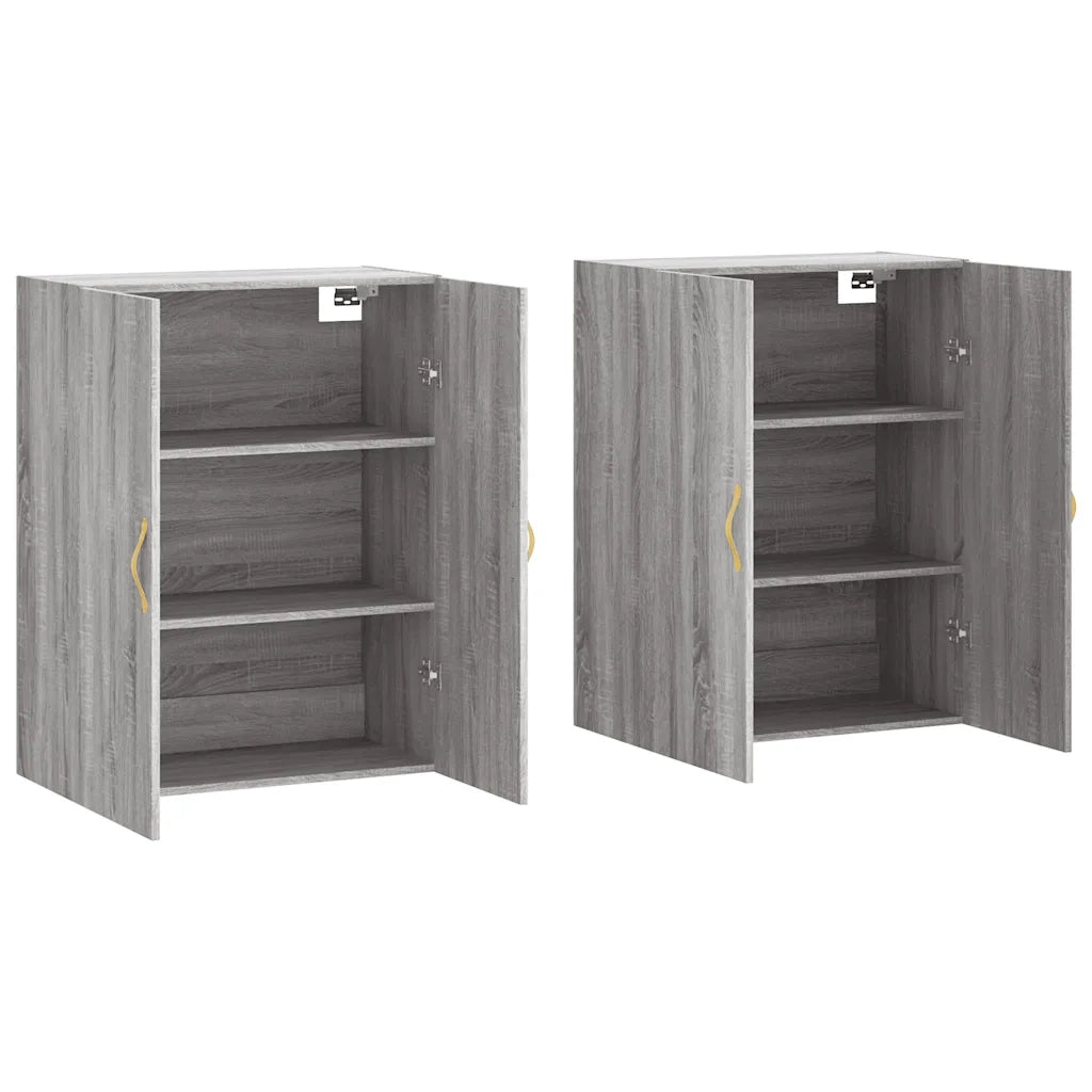 Set di 2 armadietti da parete portaoggetti 69,5 x 34 x 90 cm design pratico per soggiorno camera da letto in legno multistrato grigio 02_0055352