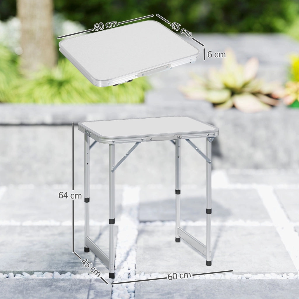 Tavolo da campeggio pieghevole ad altezza regolabile, tavolo da giardino richiudibile a valigetta in alluminio e MDF bianco