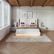 Letto matrimoniale imbottito beige 140x200 cm