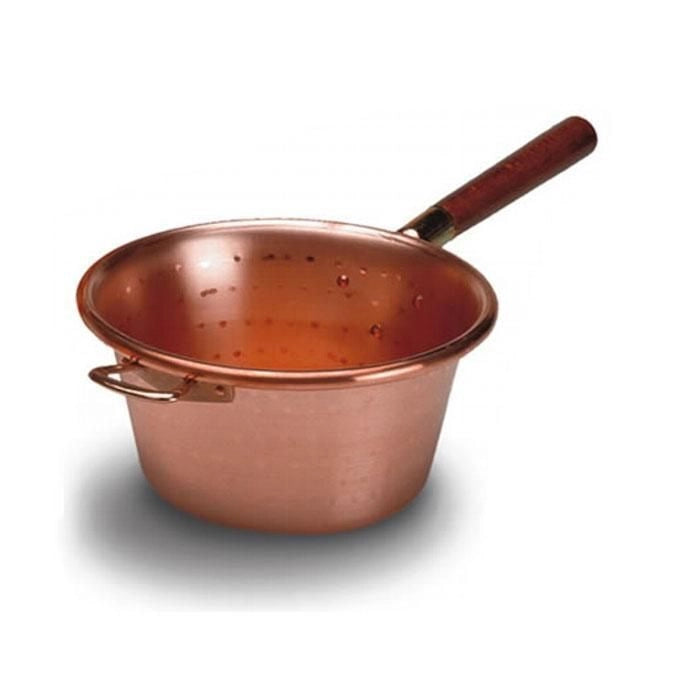 LAR 4632022 Paiolo in Rame con Manico in Legno 22 cm Impugnatura Acciaio Lavabile a Mano