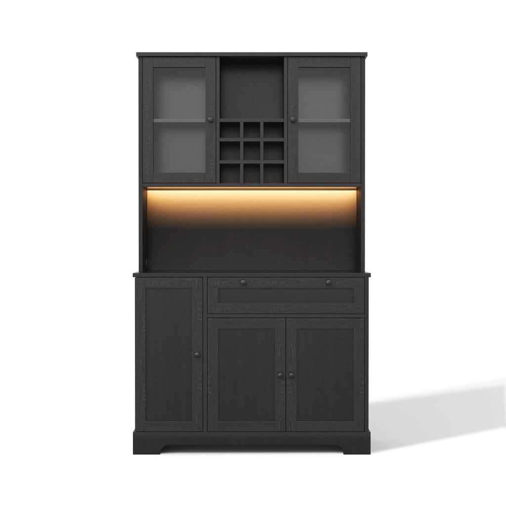 Armadio da cucina alto 180x105x40 cm con porta, ripiano spezie integrato, mensole regolabili, illuminazione LED a cambio colore e presa elettrica