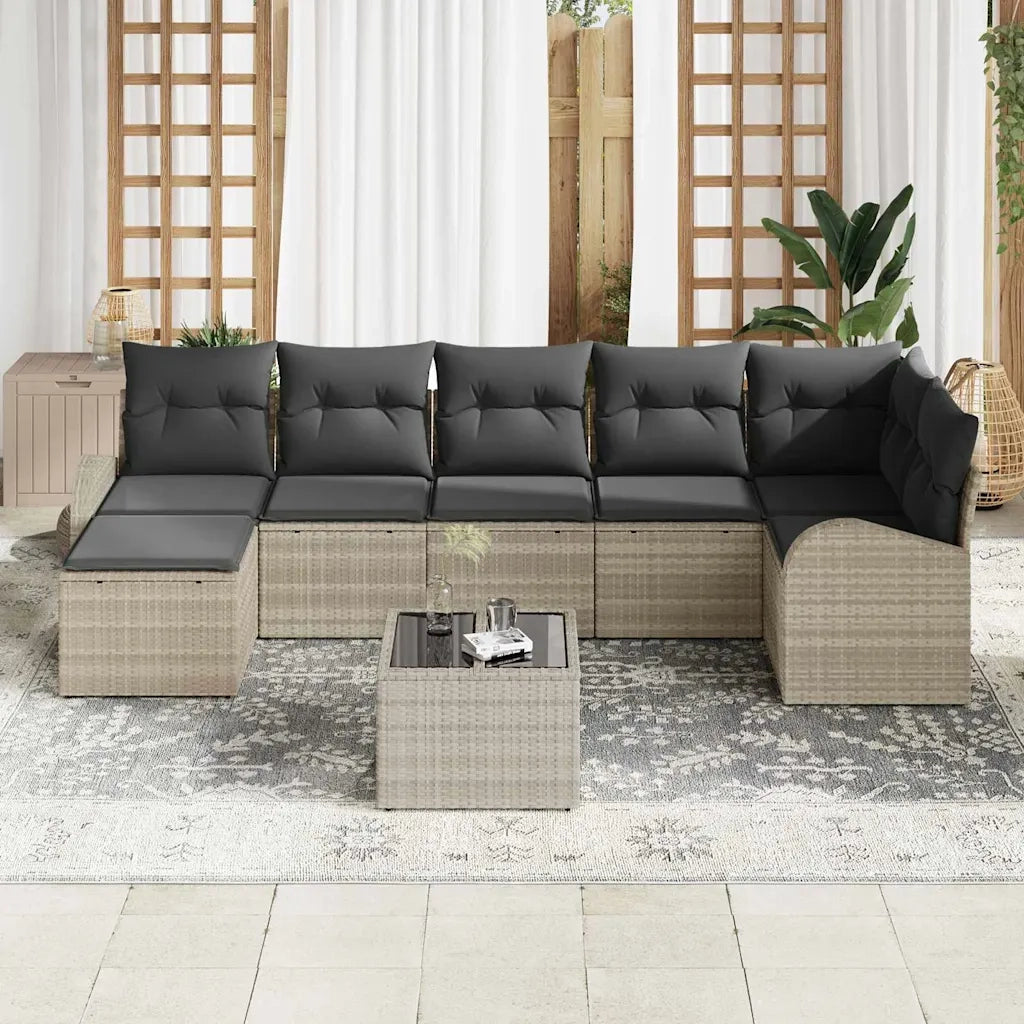 Set di divani con cuscino 8 pcs Grigio chiaro polyrattan