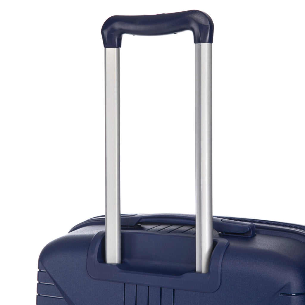 Set 3 valigie blu in polipropilene; ruote spinner 360 e chiusura a combinazione