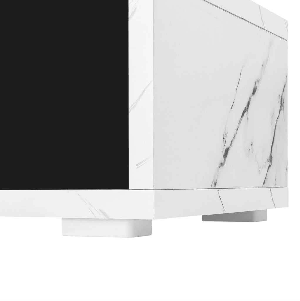 Mobile TV estensibile 140-260 cm girevole in MDF e pannello truciolare nero e marmo bianco