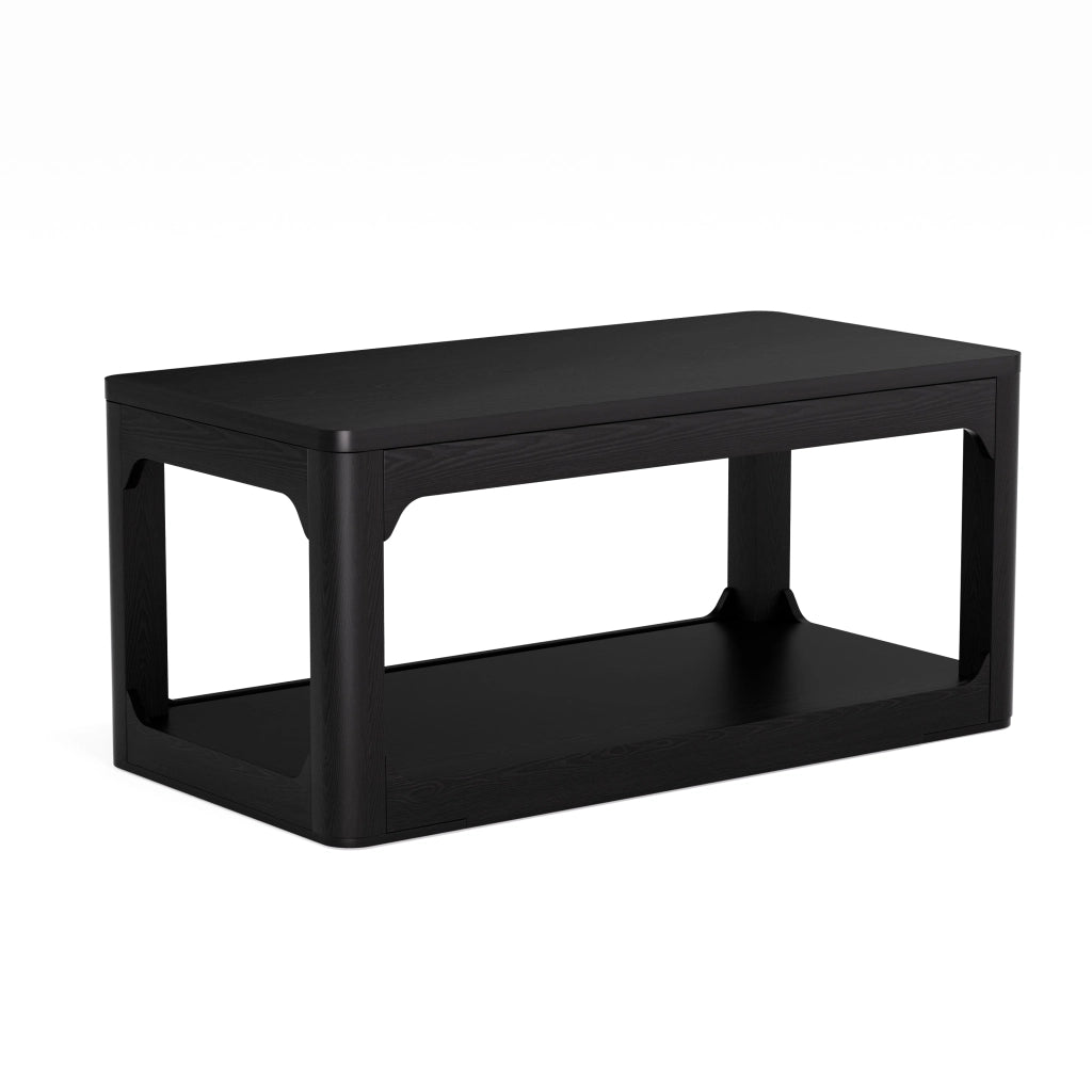 Tavolino da salotto con 2 ripiani aperti, design moderno in MDF nero, per soggiorno e camera da letto
