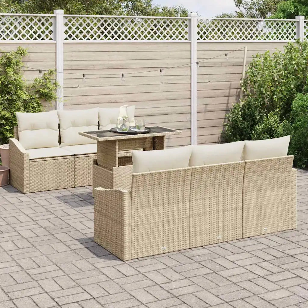 Set Divano da Giardino 7 pcs Beige Poly Rattan