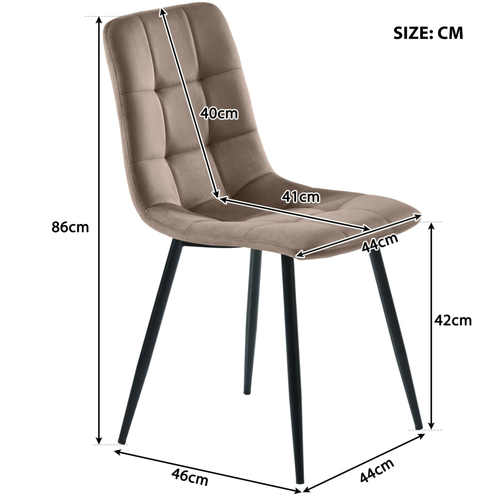 Set tavolo da pranzo rettangolare 117x68 cm con 4 sedie in velluto marrone