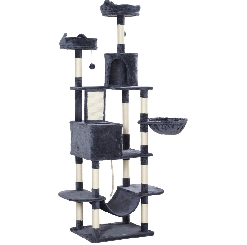 Tiragraffi per gatti 206 cm con cucce e amache grigio scuro