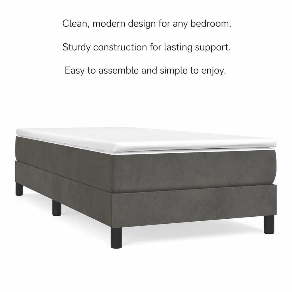 Box Spring Bed Frame, Dark Grey, 90x190 Cm, Velvet