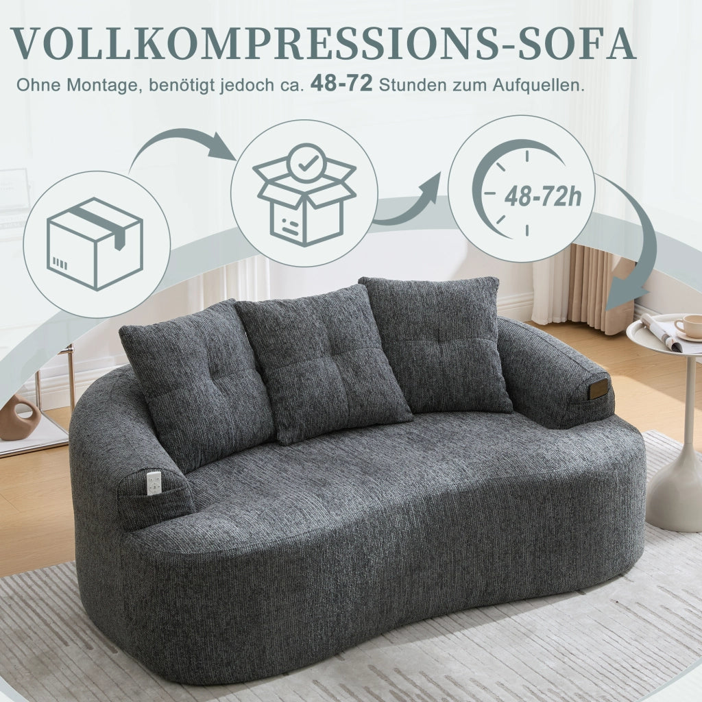 DIVANO 2 POSTI 164x92x60 cm Chenille Grigio