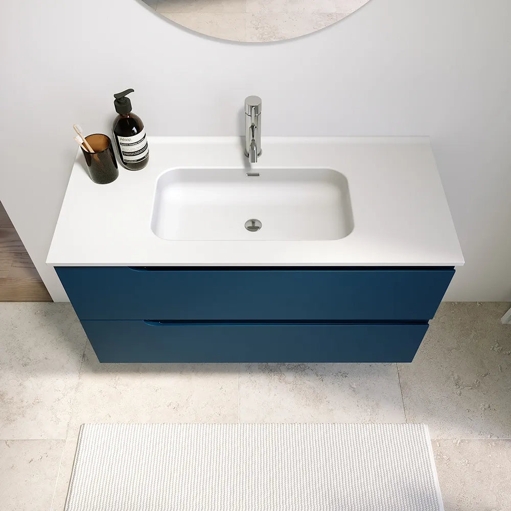 Mobile bagno sospeso 120 cm due cassetti blu zaffiro opaco con lavabo | Ardenne