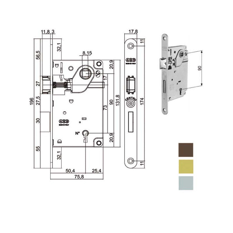 Serratura Inf.Legno Centro E50 Bronzata 1002 Agb
