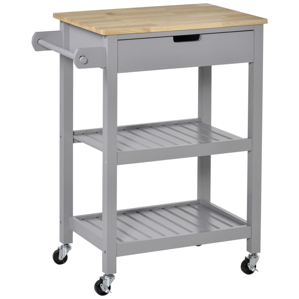 Carrello da cucina con ripiani in legno di hevea ¨C Minimal ¨C 2 ripiani, 1 cassetto e 1 porta strofinacci