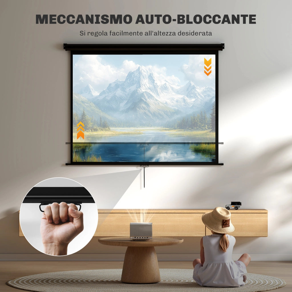 Telo per Proiettore 84" Formato 4:3 Angolo di 160° e Montaggio a Soffitto o Parete Nero