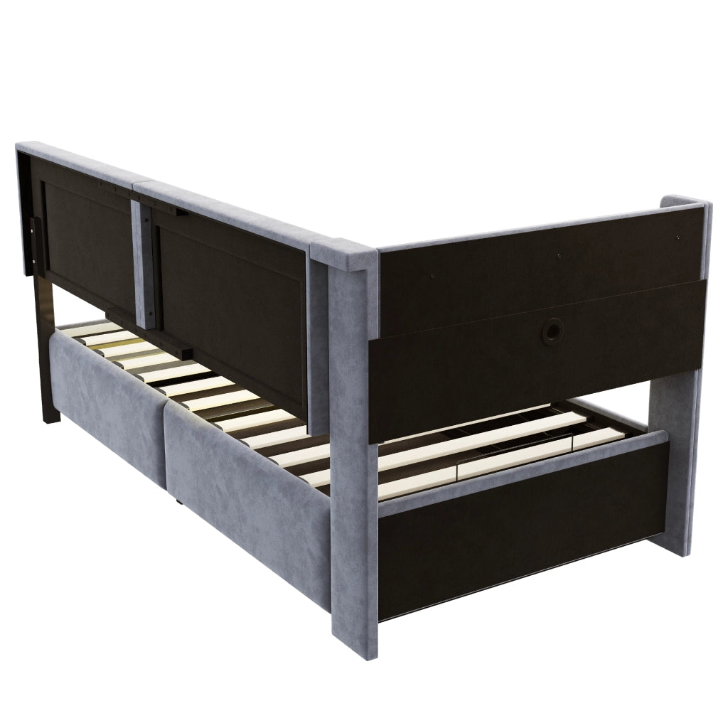 Divano letto 90x200cm - Velluto con LED; USB e deposito idraulico - Per soggiorno; camera da letto - Grigio