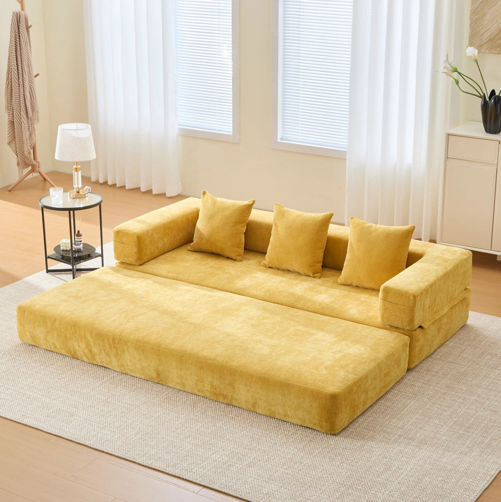 Modulo Divano in Chenille Morbido con Tasche Laterali e Base Antiscivolo 198x79x60 cm