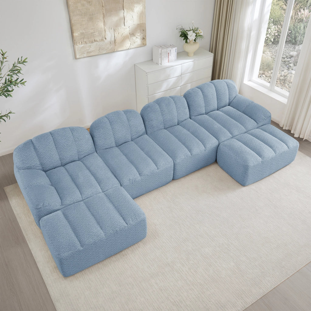Divano Modulare U 4 Posti con 2 Ottoman ¨C Xylo ¨C Tessuto Morbido Blu, Seduta Profonda