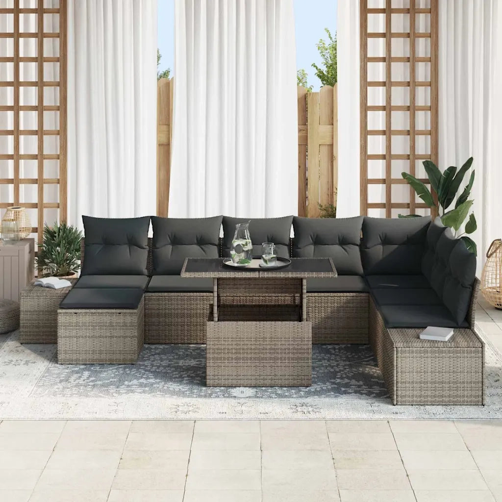 Set Divano da Giardino 9 pcs Grigio Poly Rattan 3357972