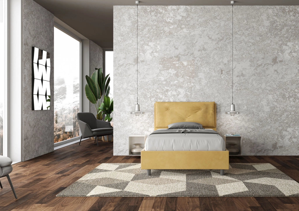 BS COM Letto una piazza e mezza contenitore imbottito 120x200 microfibra ocra