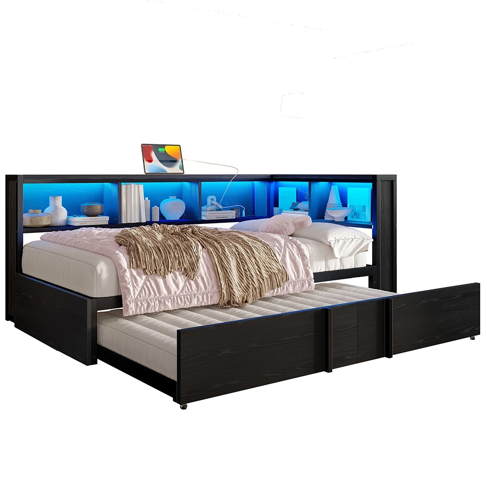 Letto giorno metallico 90x200cm?- Xylo - contenitore LED USB nero