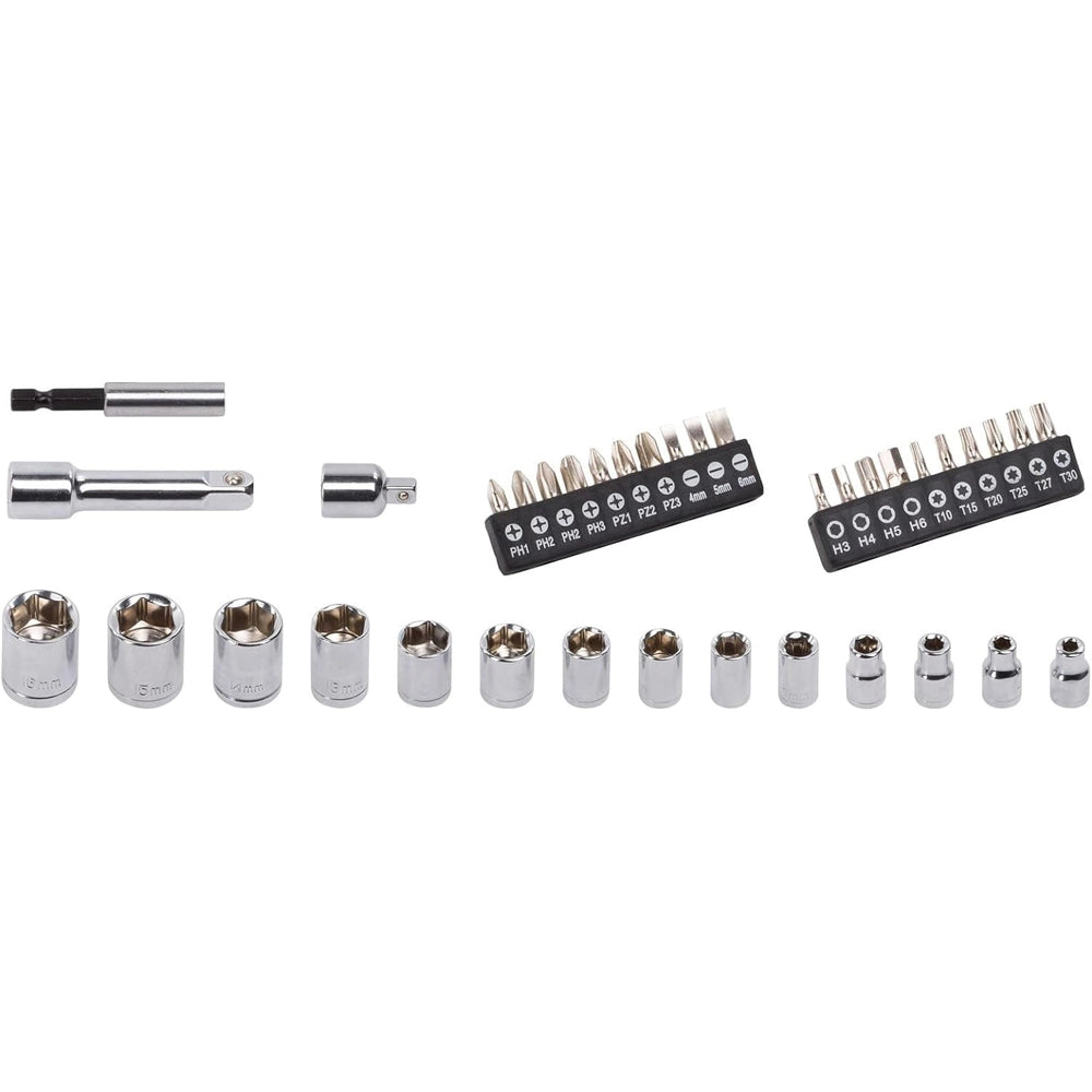 SET 40PZ BUSSOLE INSERTI 1/4" - 3/8" + CHIAVE A RULLINO CRICCHETTO CACCIAVITE KREATOR KRT500116