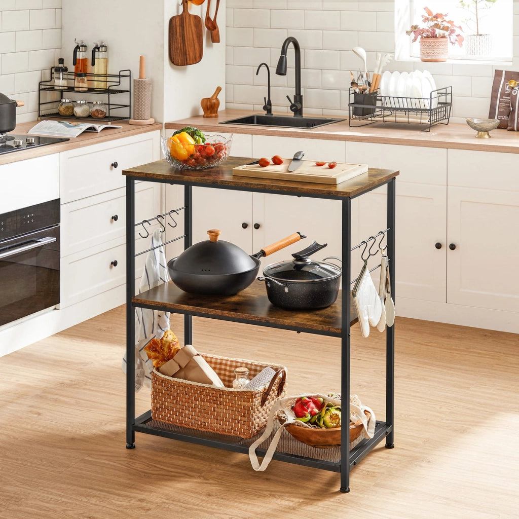 Isola da cucina Loft in legno rustico e acciaio nero