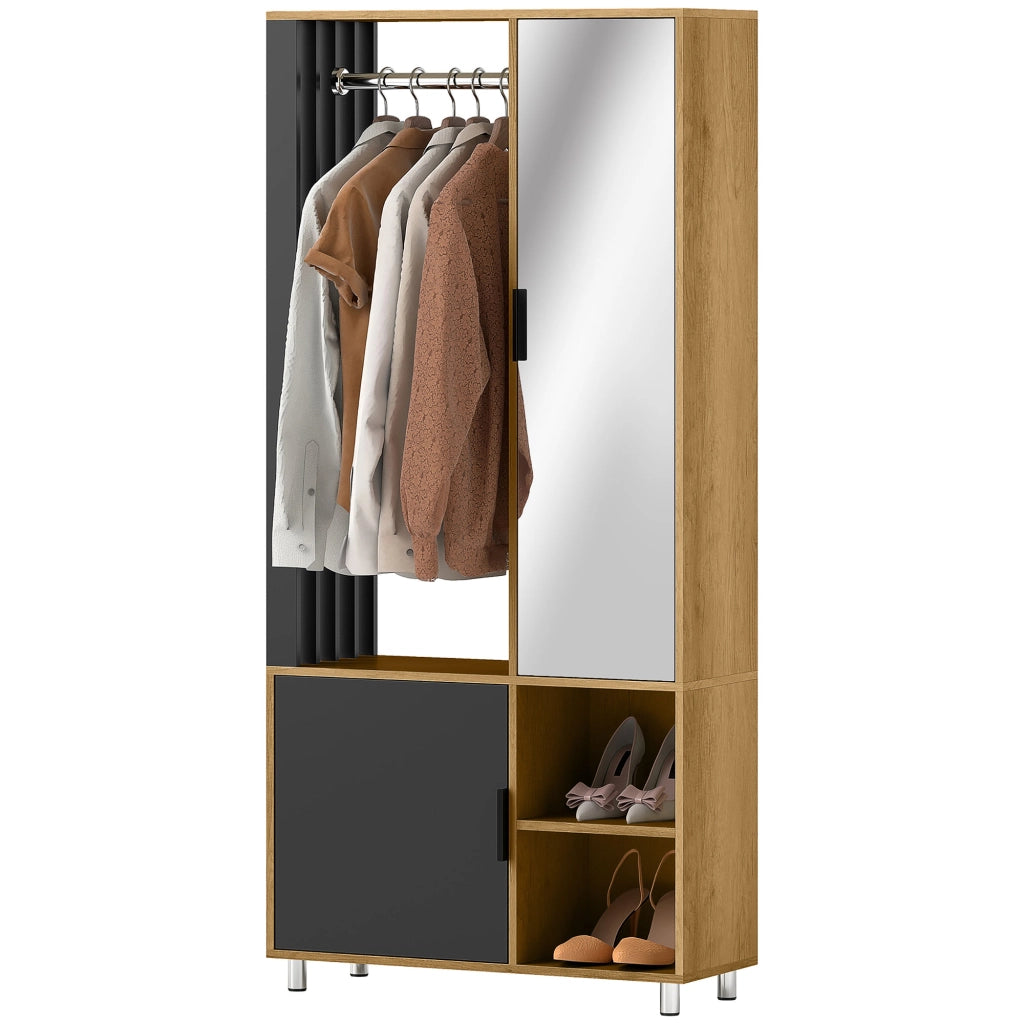 Armadio con Specchio e Appendiabiti ¨C Zephmum ¨C 80x30x170 cm Natural e Nero